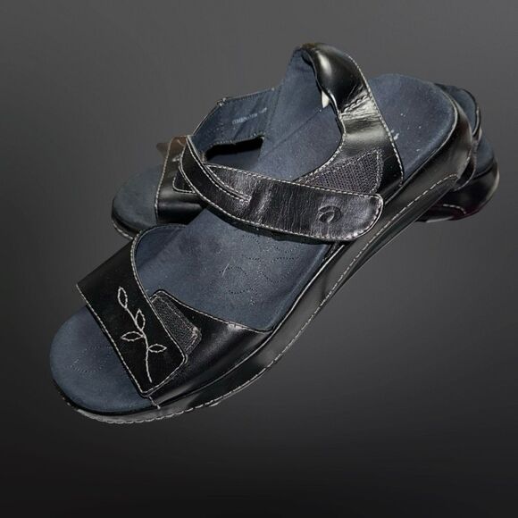 Aravon Women's Rita Black Leather Ankle Straps Heeled Platform Sandals Size 12 - Picture 1 of 8